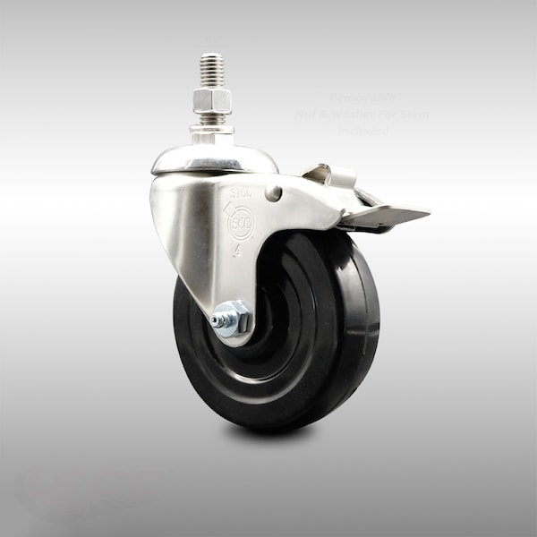 Service Caster 4 Inch 316SS Hard Rubber Swivel 1/2 Inch Threaded Stem Caster Total Lock Brake SCC SCC-SS316TSTTL20S414-HRS-121315 - main